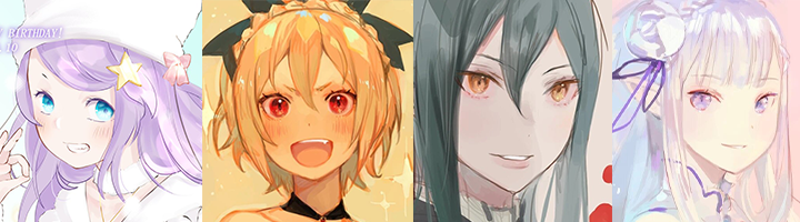 Artistes des fan-arts : らくだ@ツイッター (Anastasia) et Kuzu (les autres)